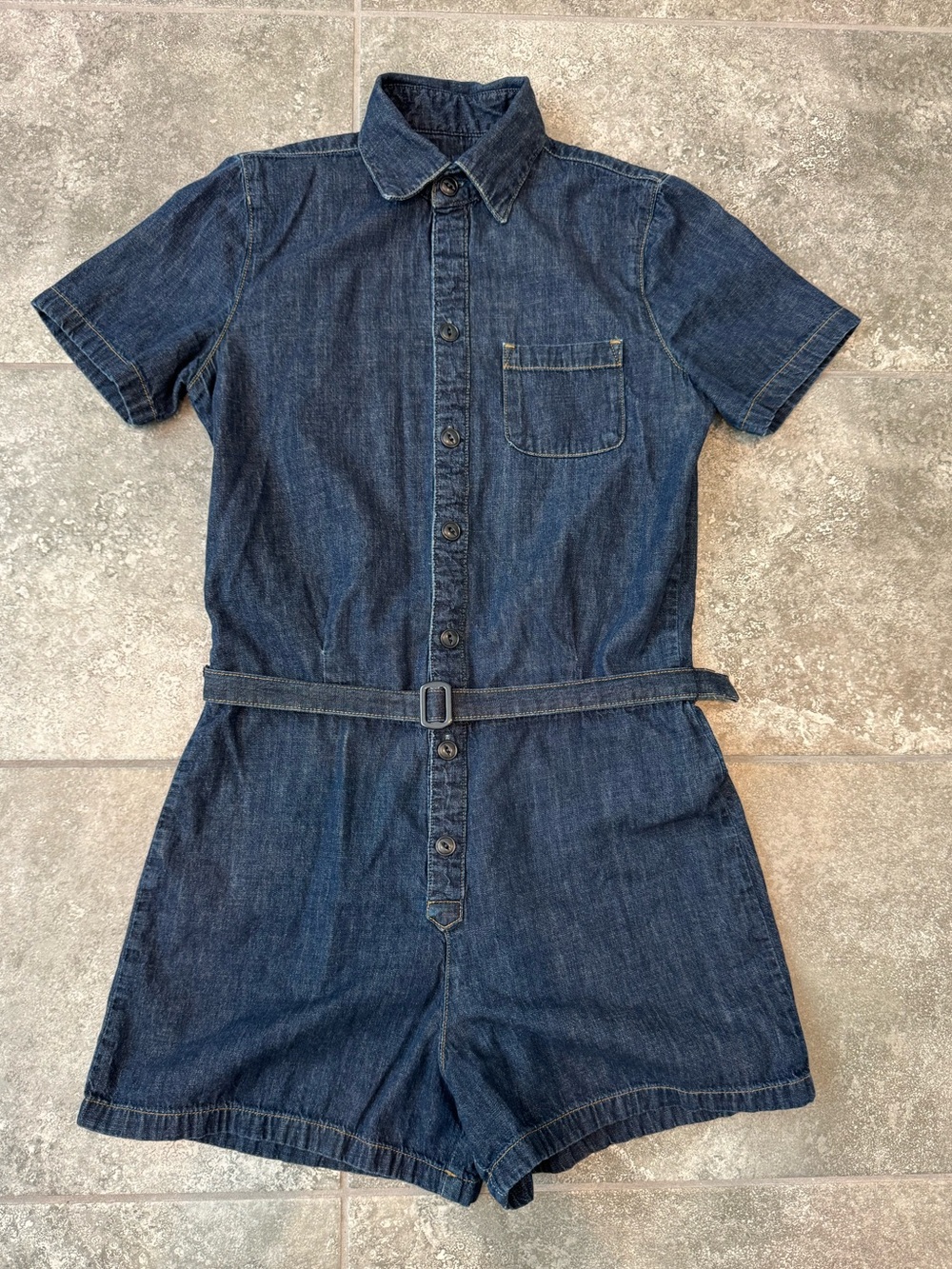 Polo Ralph Lauren indigo denim utility romper button front belted women size 2
